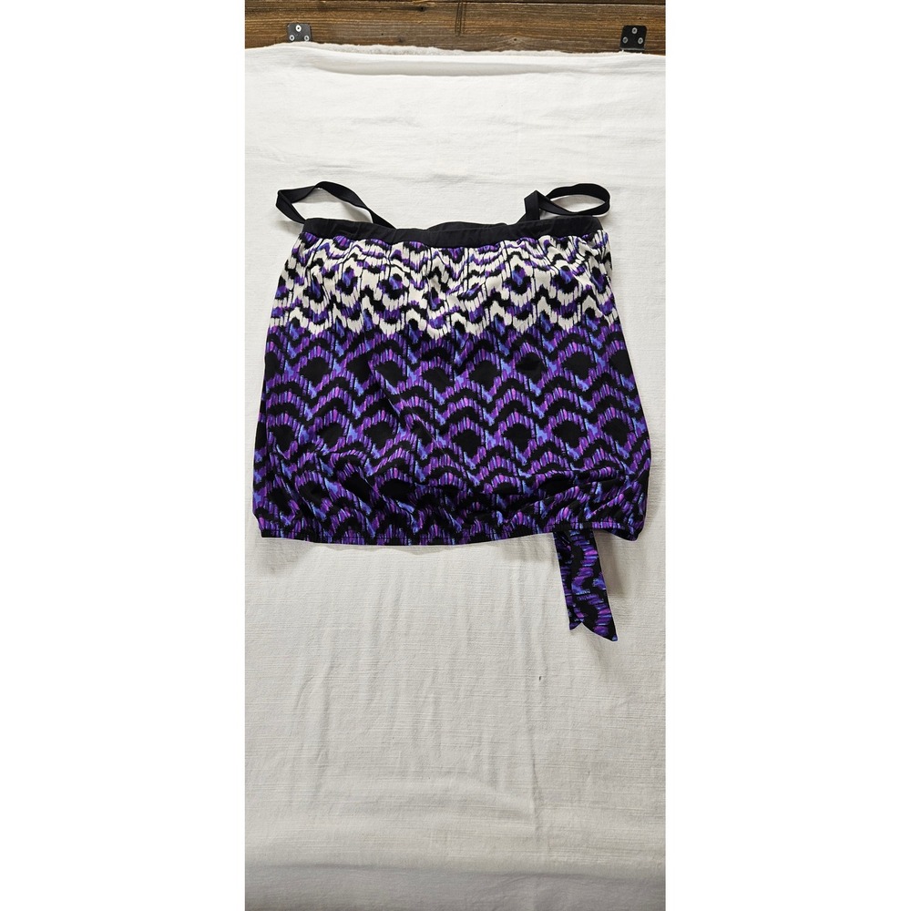 Azul Purple Ikat Chevron Blouson Tankini Swim Top Womens 18W Side Tie Padded‎